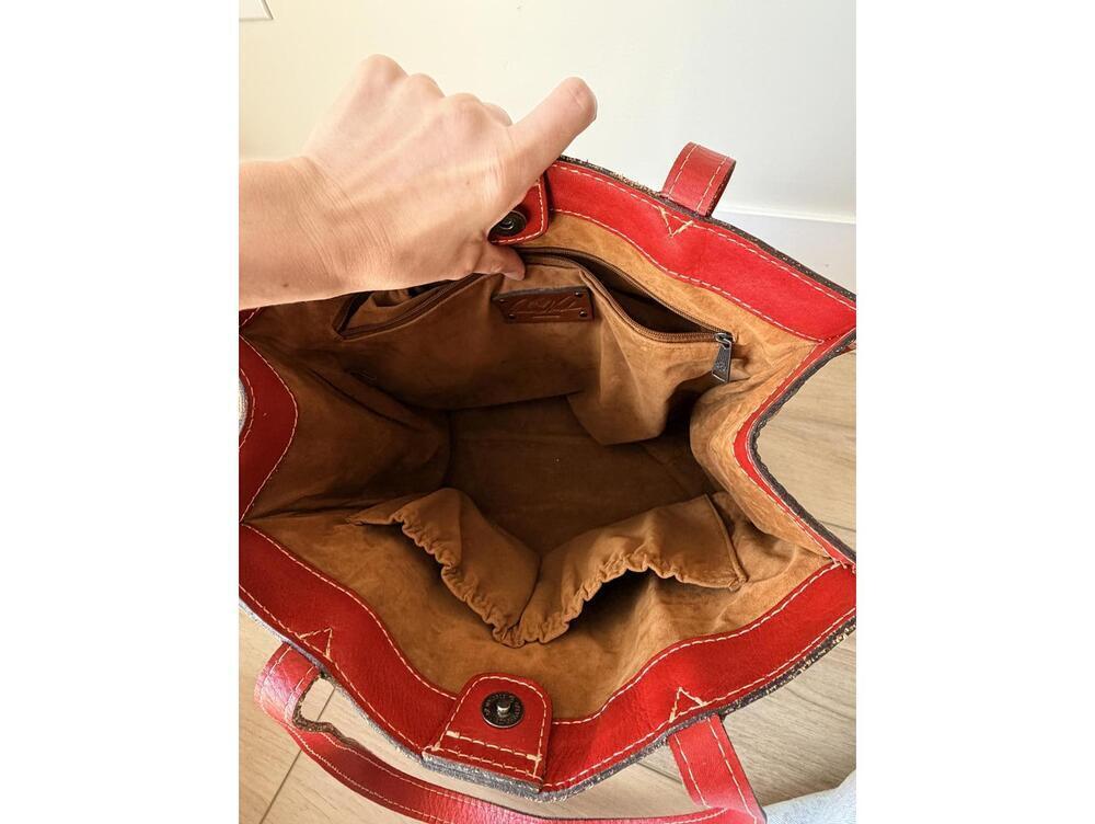 Patricia Nash Large Travel Tote Bag Ruffle Lace Paris Red Wildflower Leather - Picture 5 of 8